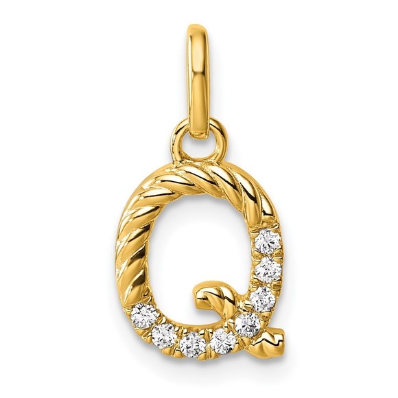 14k Yellow Gold Twisted .07 ct. Diamond Initial Q Charm